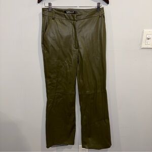 Olive Green Faux Leather Pants